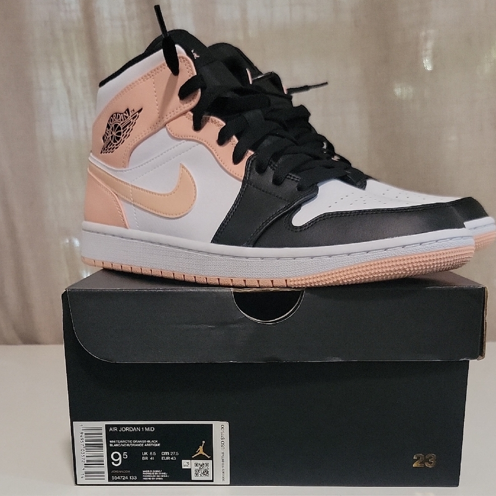 Air Jordan 1 Mid Sneakers - Black, Artic Orange